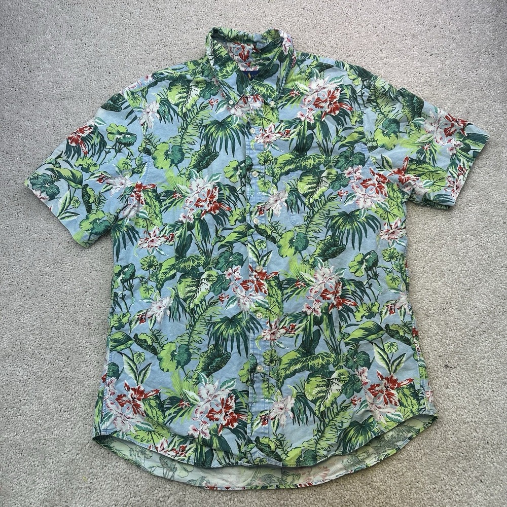Ralph Lauren Mens XL Tropical Floral Short Sleeve Button Down Slim Fit Shirt EUC